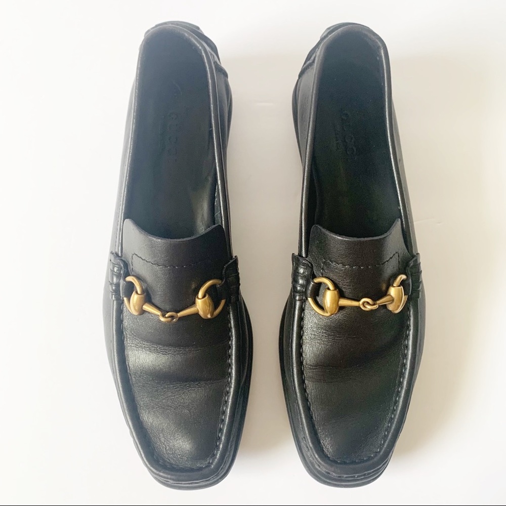GUCCI LEATHER GOLD HORSEBIT ACCENT LOAFERS